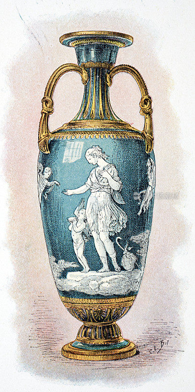 画笔浮雕花瓶:年轻女子向天使请求，由Marc-Louis Emanuel Solon装饰